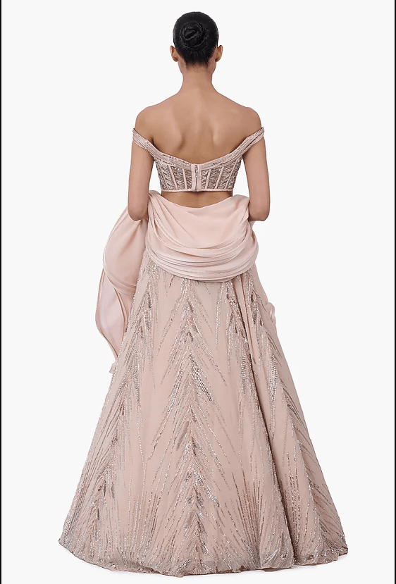Haze Champagne Georgette Embroidered Lehenga Set - Image 2