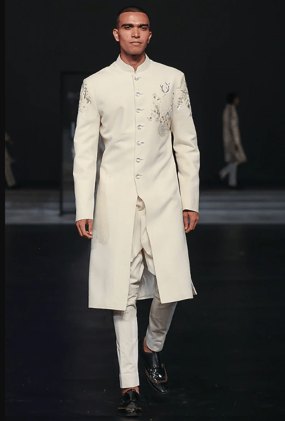 Ivory Matka Silk Hand Embroidered Sherwani - Image 3