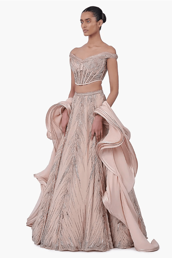 Haze Champagne Georgette Embroidered Lehenga Set - Image 3