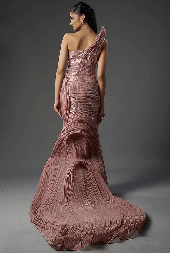 Rose Bud-Colored Polyester Sequins Sculpted Gown - Image 2