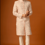 Pink Silk Embroidered Sherwani Set