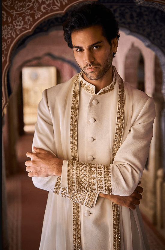 Ivory Matka Silk Zardosi Embroidered Sherwani Set - Image 2