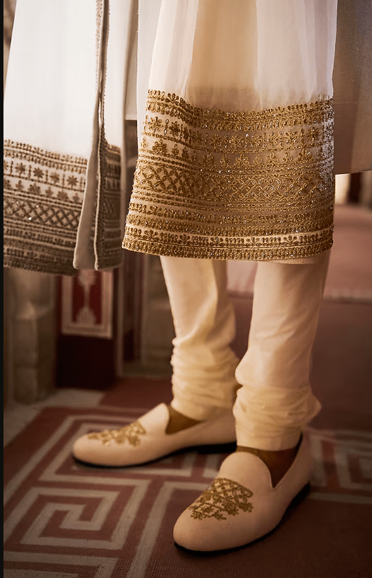 Ivory Matka Silk Zardosi Embroidered Sherwani Set - Image 3