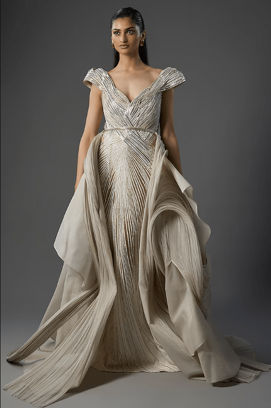 Snow Pink Polyester Crepe Sculpted Gown