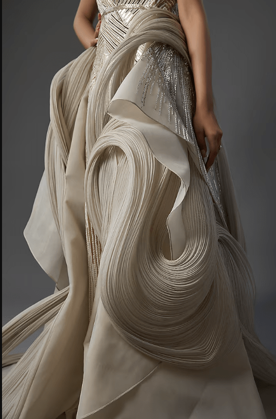 Snow Pink Polyester Crepe Sculpted Gown - Image 3