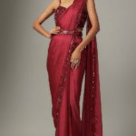 Red Satin & Raw Embroidered Saree Set