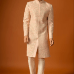 Orange Silk Embroidered Sherwani Set