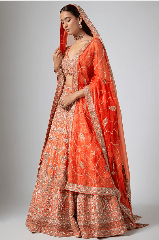Orange Dola Silk Zardosi Embroidered Lehenga Set