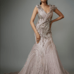 Opal Pink Polyester Crepe Sculpted Gown