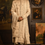 Gold Silk Zardosi Hand Embellished Sherwani Set