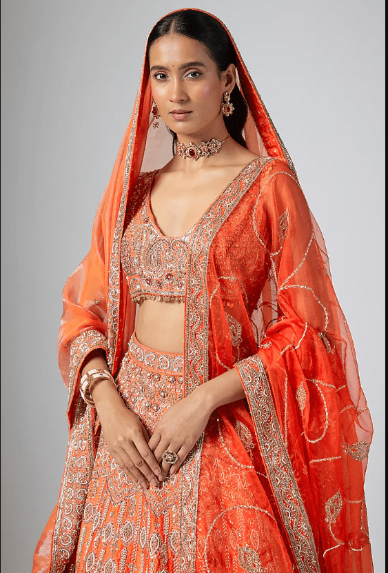 Orange Dola Silk Zardosi Embroidered Lehenga Set - Image 2