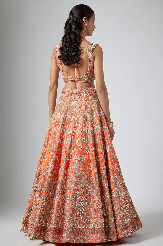 Orange Dola Silk Zardosi Embroidered Lehenga Set - Image 3