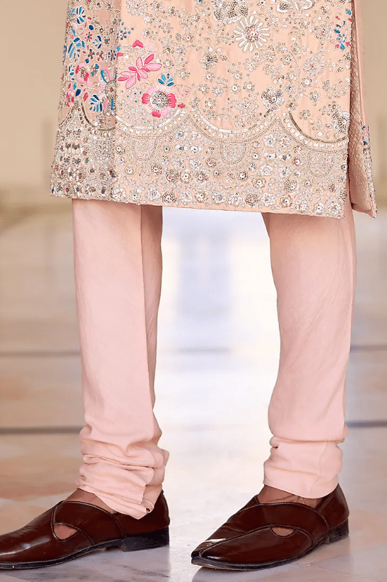 Caramel Taupe Mulberry Silk Zardosi Embroidered Sherwani Set - Image 3