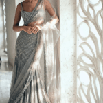 Grey Georgette Cutdana Embroidered Fish-Cut Lehenga Set
