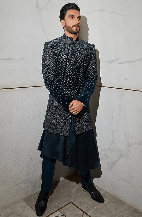 Teal Viscose Dupion Embroidered Sherwani Set