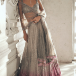 Grey & Pink Georgette Sequins Embroidered Ombre Lehenga Set