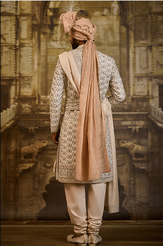 Ivory Taffeta Silk Dabka Embroidered Sherwani Set - Image 2