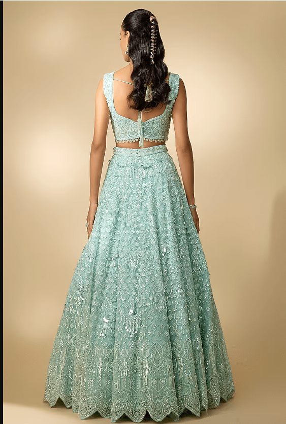 Ice Blue Net Sequins Embroidered Lehenga Set - Image 2
