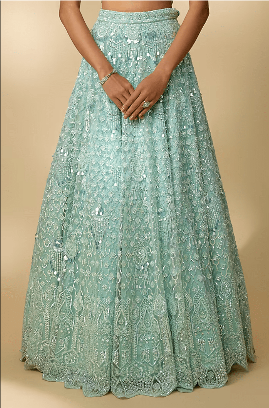 Ice Blue Net Sequins Embroidered Lehenga Set - Image 3