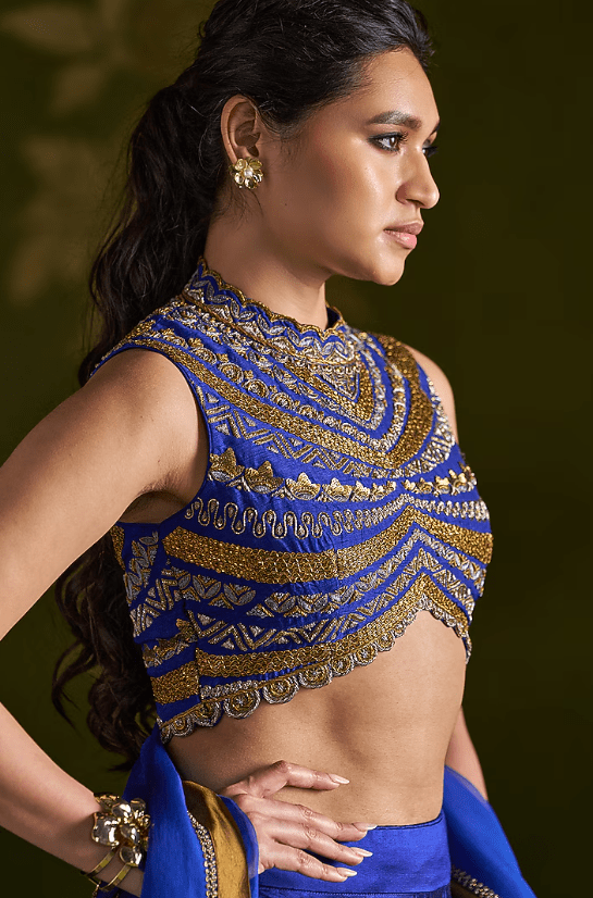 Royal Blue Silk Embroidered Lehenga Set - Image 4