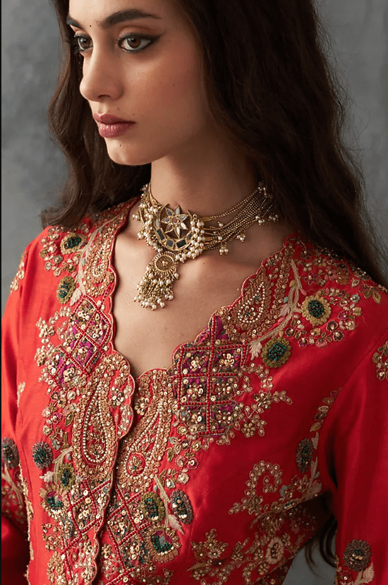 Red Organza & Chanderi Sharara Set - Image 4