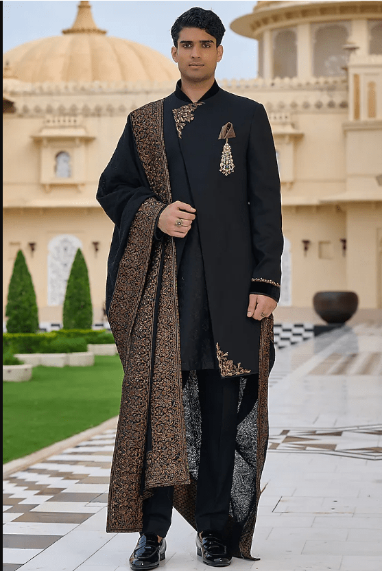 Black Suiting Structured Sherwani Set