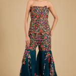 Peacock Blue Dupion Embroidered Gharara Set