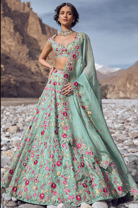 Sea Green Organza Lehenga Set