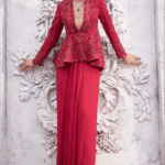Red Georgette Pleated Skirt Set