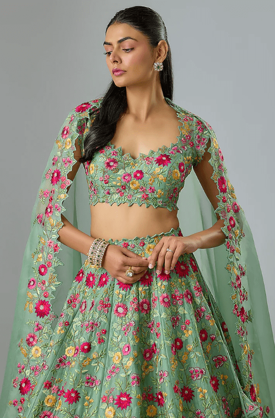 Sea Green Organza Lehenga Set - Image 5