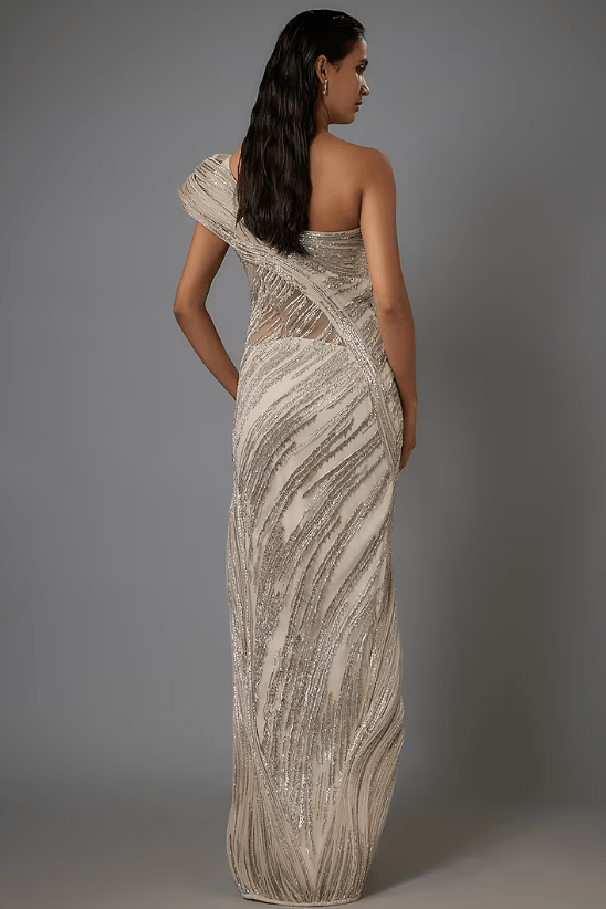 Sage Gold & Silver Tulle Embroidered Gown - Image 2