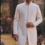 Ivory Raw Silk Dori Embroidered Sherwani Set