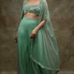 Sage Green Organza & Raw Silk Cape Set