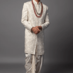 Ivory Linen Satin Resham Work Sherwani Set