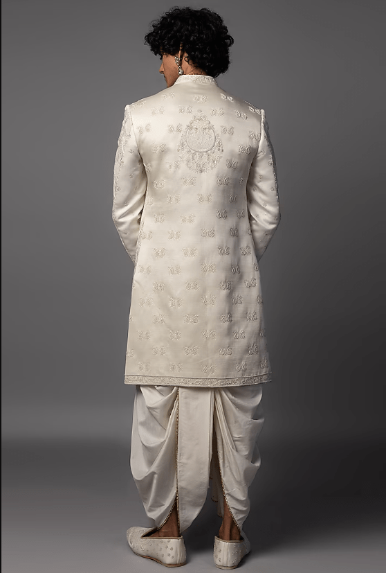 Ivory Linen Satin Resham Work Sherwani Set - Image 2
