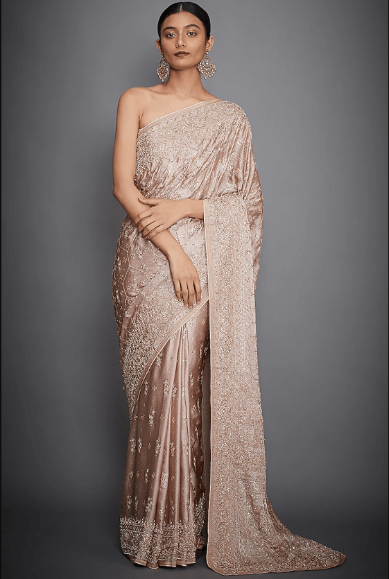 Beige Silk Satin Saree Set