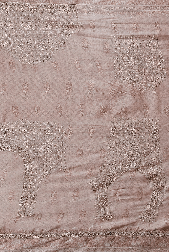 Beige Silk Satin Saree Set - Image 3