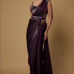Aubergine Satin & Raw Silk Saree Set