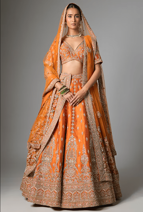 Rust Raw Silk Lehenga Set