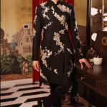 Black Matka Silk Hand Embroidered Sherwani Set