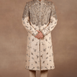 Beige Silk Dabka Embroidered Sherwani Set