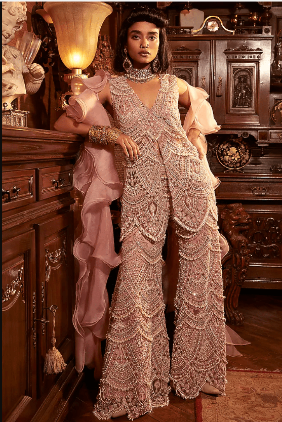 Lilac Organza Embroidered Sharara Set