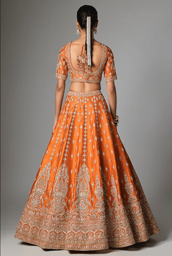 Rust Raw Silk Lehenga Set - Image 4