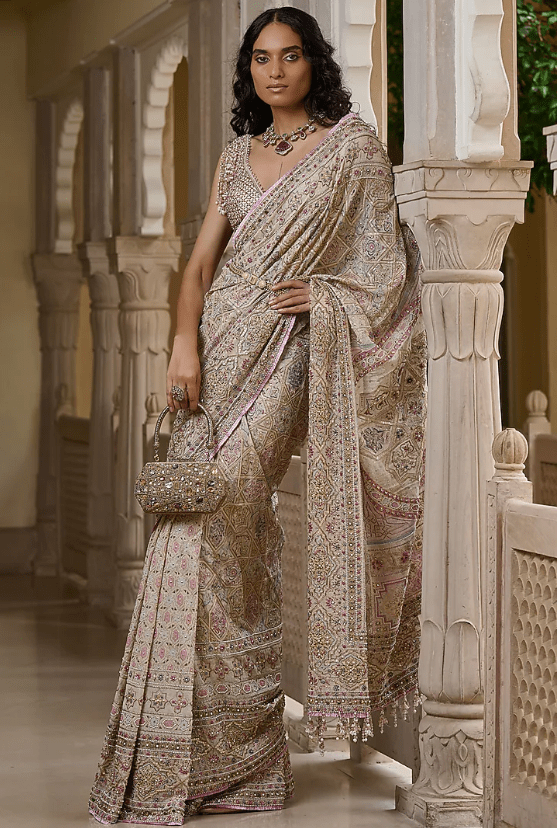 Multi-Colored Georgette Embroidered Saree Set - Image 3