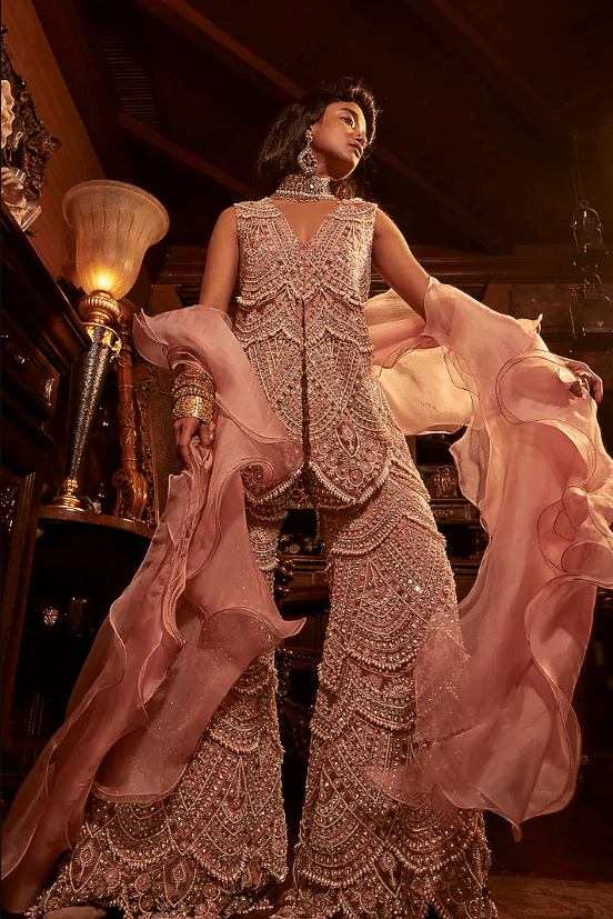 Lilac Organza Embroidered Sharara Set - Image 3