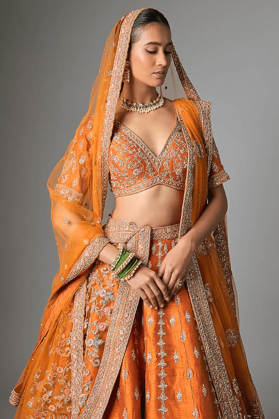 Rust Raw Silk Lehenga Set - Image 3
