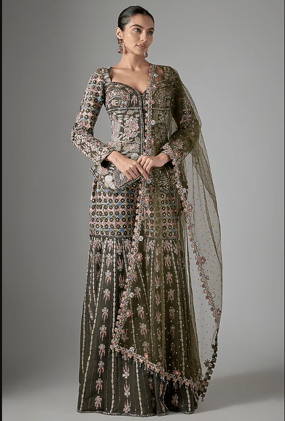 Lush Green Raw Silk Gharara Set
