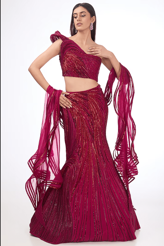 Fuchsia Silk Crepe Lehenga Set
