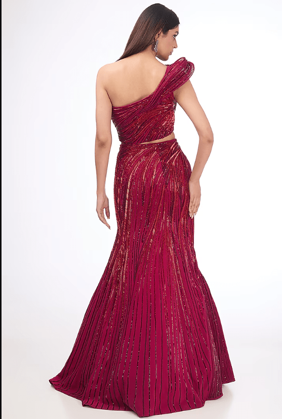 Fuchsia Silk Crepe Lehenga Set - Image 2