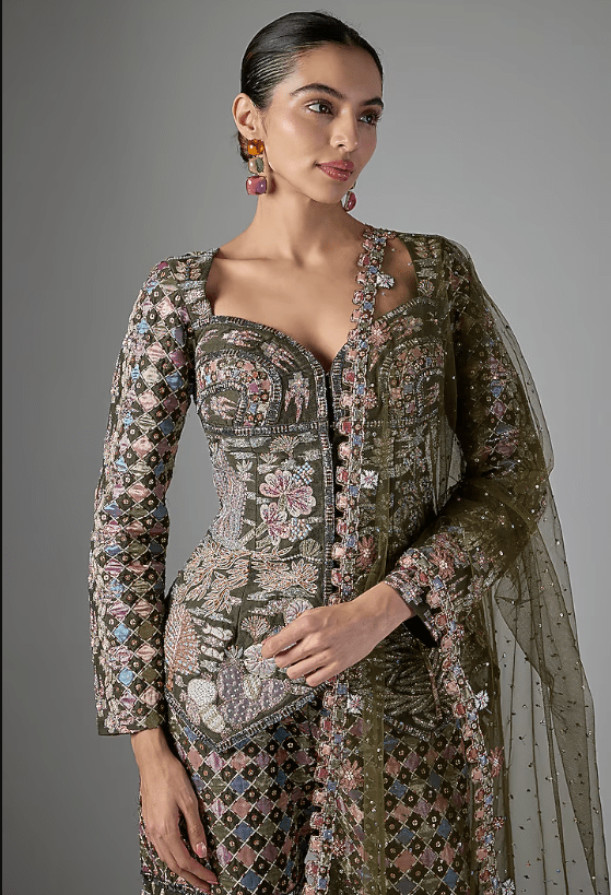 Lush Green Raw Silk Gharara Set - Image 4